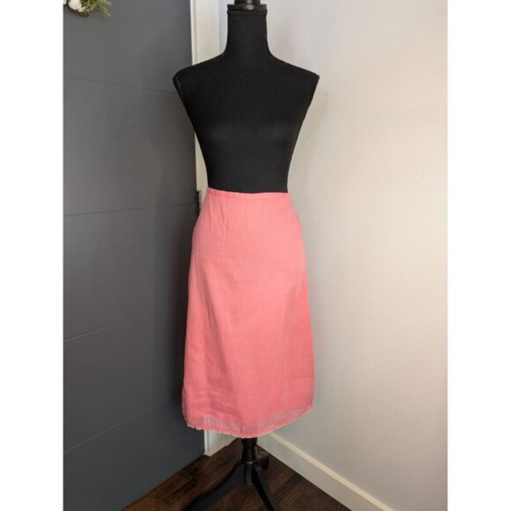 Vintage 90's/y2k French Connection Coral Cotton Skirt with Bead Trim - 6